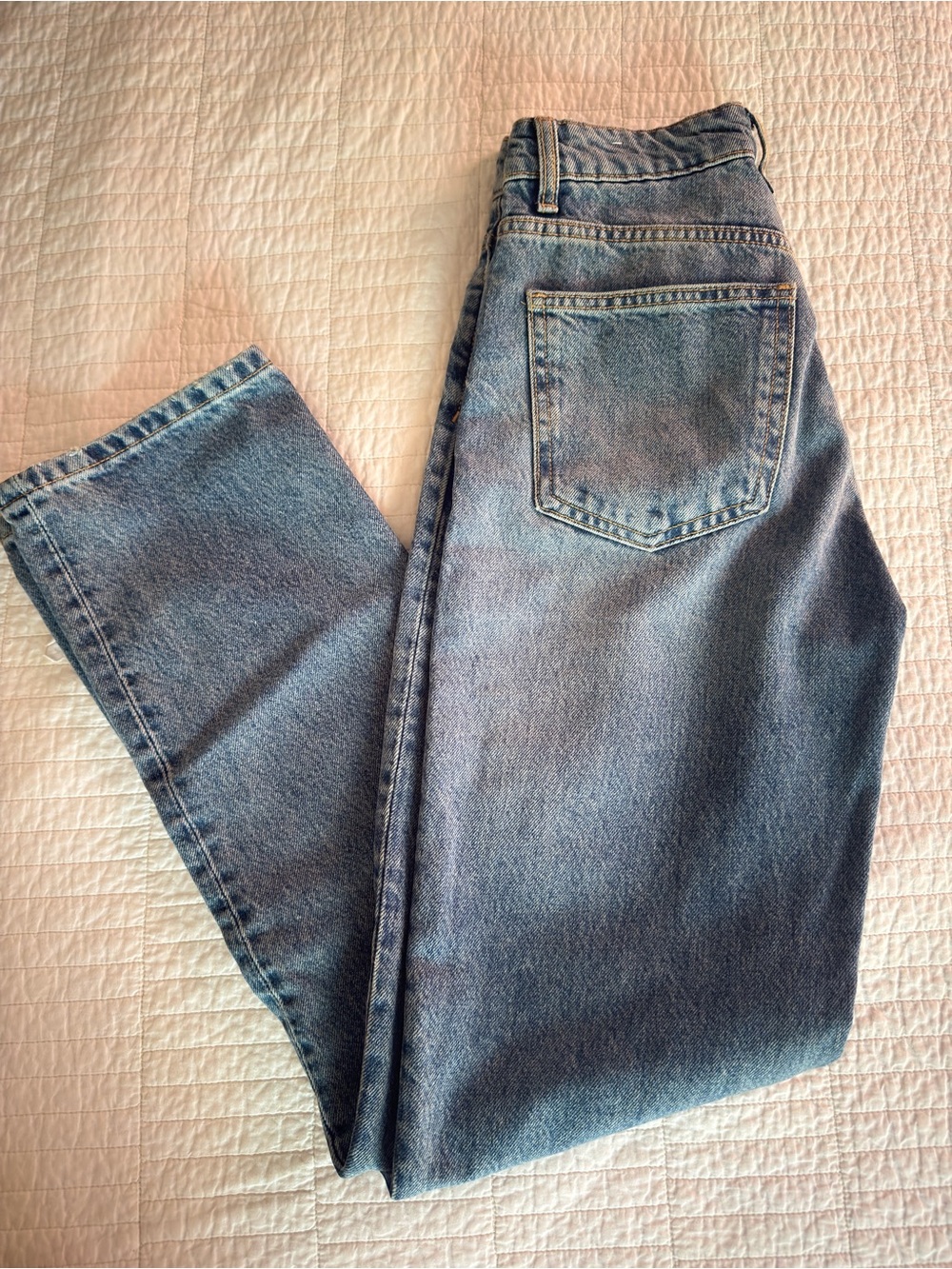 Zara High Rise Straight Jeans in Classic Light Wash Blue